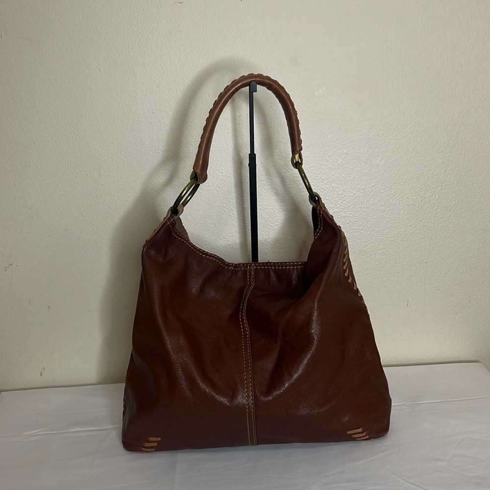 Lucky Brand boho vintage Inspired Penny Whipstitch Leather Hobo Bag
